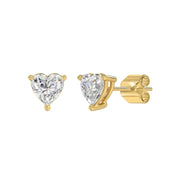 LADIES STUD EARRINGS 1CT HEART DIAMOND 14K GOLD