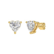 LADIES STUD EARRINGS 3CT HEART DIAMOND 14K GOLD