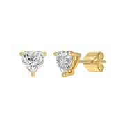 LADIES STUD EARRINGS 1.5CT HEART DIAMOND 14K GOLD