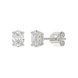 LADIES STUD EARRINGS 1.5CT OVAL DIAMOND 14K GOLD