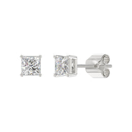 LADIES STUD EARRINGS 1.5CT PRINCESS DIAMOND 14K GOLD