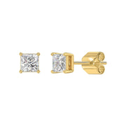 LADIES STUD EARRINGS 1.5CT PRINCESS DIAMOND 14K GOLD