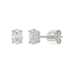 LADIES STUD EARRINGS 1CT OVAL DIAMOND 14K GOLD