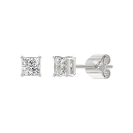 LADIES STUD EARRINGS 1CT PRINCESS DIAMOND 14K GOLD