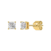 LADIES STUD EARRINGS 1CT PRINCESS DIAMOND 14K GOLD