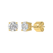 LADIES STUD EARRINGS 1CT ROUND DIAMOND 14K GOLD