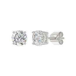 LADIES STUD EARRINGS 2.5CT ROUND DIAMOND 14K GOLD