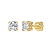 LADIES STUD EARRINGS 2.5CT ROUND DIAMOND 14K GOLD