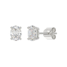 LADIES STUD EARRINGS 2CT OVAL DIAMOND 14K GOLD