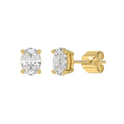 LADIES STUD EARRINGS 1CT OVAL DIAMOND 14K GOLD