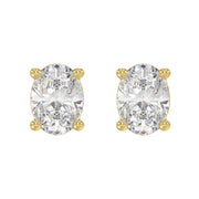 LADIES STUD EARRINGS 2CT OVAL DIAMOND 14K GOLD