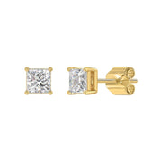 LADIES STUD EARRINGS 2CT PRINCESS DIAMOND 14K GOLD