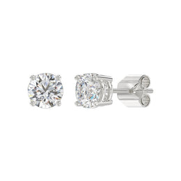 LADIES STUD EARRINGS 2CT ROUND DIAMOND 14K GOLD