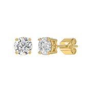 LADIES STUD EARRINGS 2CT ROUND DIAMOND 14K GOLD