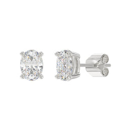 LADIES STUD EARRINGS 3CT OVAL DIAMOND 14K GOLD