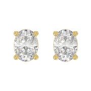 LADIES STUD EARRINGS 3CT OVAL DIAMOND 14K GOLD