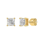 LADIES STUD EARRINGS 3CT PRINCESS DIAMOND 14K GOLD