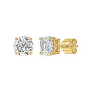 LADIES STUD EARRINGS 3CT ROUND DIAMOND 14K GOLD
