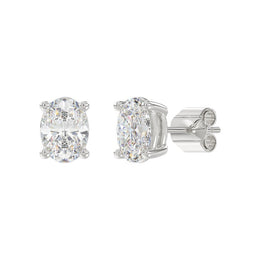 LADIES STUD EARRINGS 4CT OVAL DIAMOND 14K GOLD