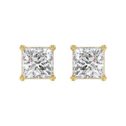 LADIES STUD EARRINGS 4CT PRINCESS DIAMOND 14K GOLD