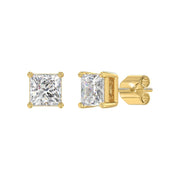LADIES STUD EARRINGS 4CT PRINCESS DIAMOND 14K GOLD